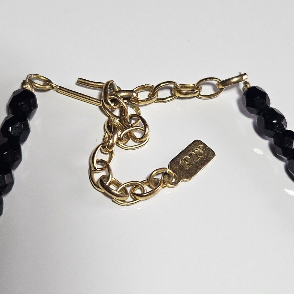 *Sale* 1928 Faceted Black Bead Necklace Gold Tone Shoe Pendant 16.5-19.5" - Picture 5 of 14